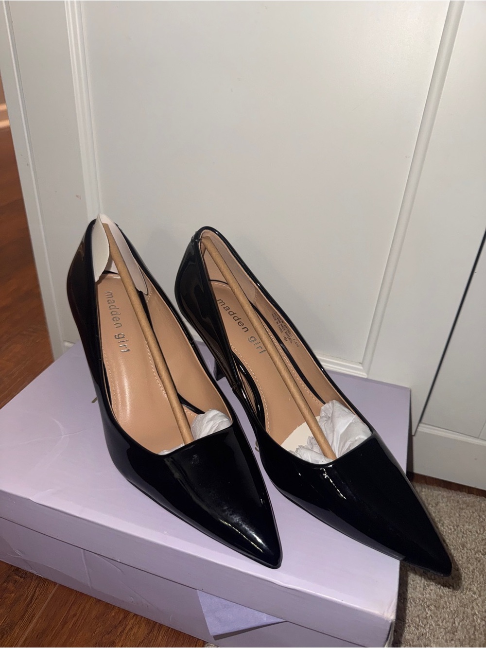 Madden Girl Black Patent Pointed-Toe Pumps - Sleek Court Heels